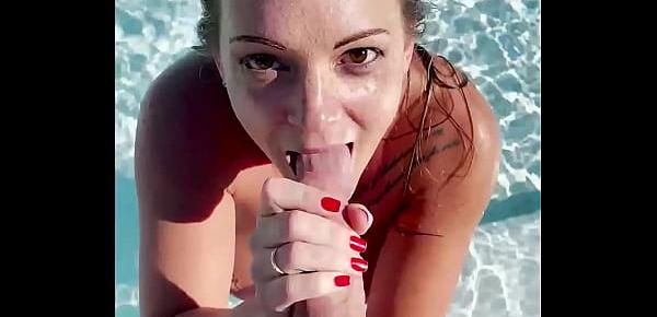 Big tits blonde Tiffany Leiddi gives a sensual BJ in the pool